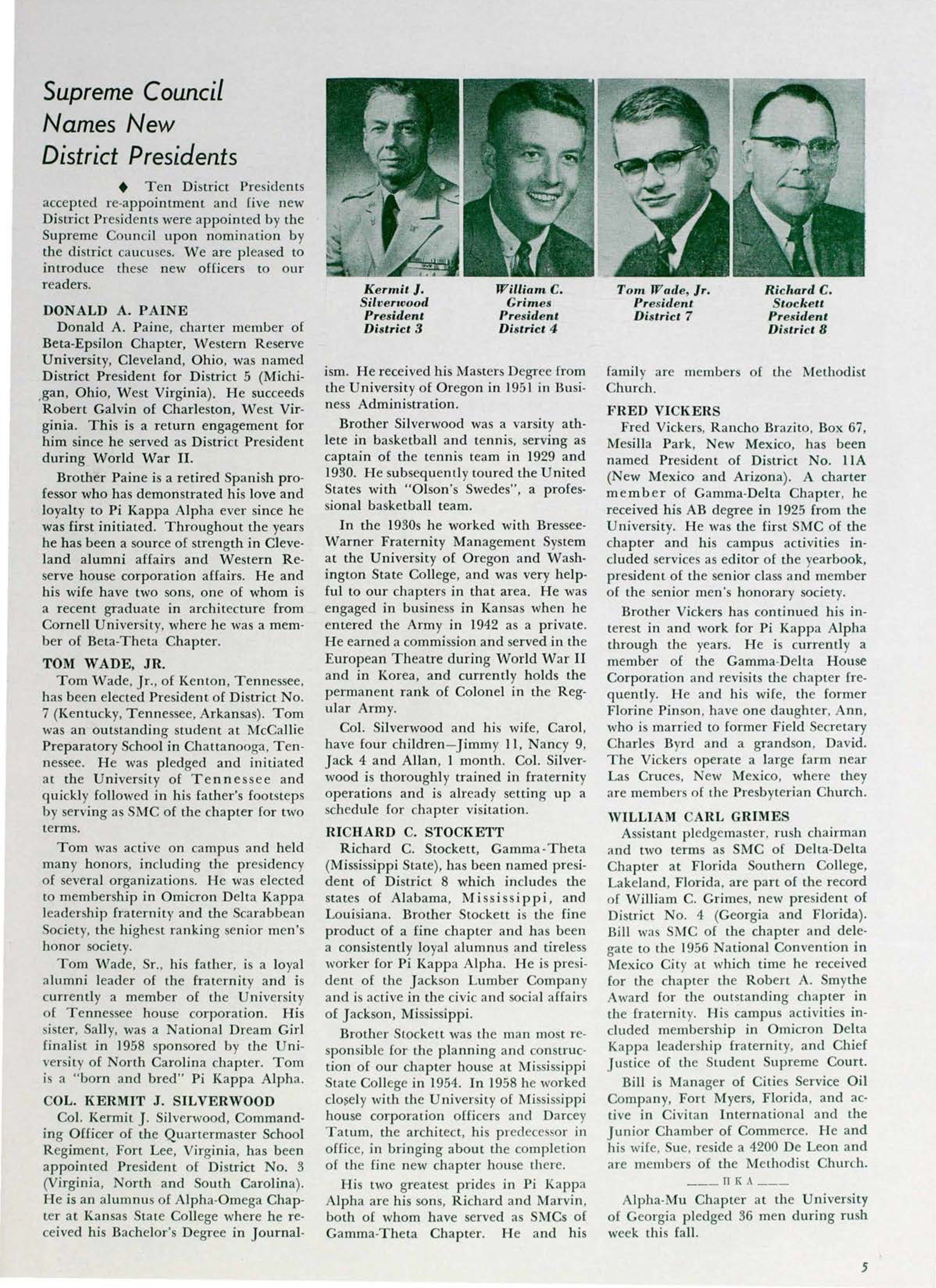 Supreme Council Names New District Presidents